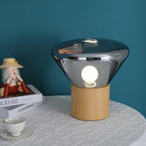 Thea Oak Glass Table Lamp, detail view 5