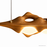 Luma Haven Wood Pendant Light, Wood Color, sculpted detail and gold cable connector