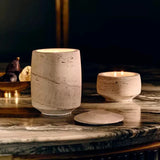 Vale Moon Travertine Candle Holder, detail view 2