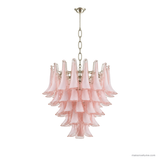 Pella Stone Glass Chandelier 7 head Nickel and Pink Cloud on a white background