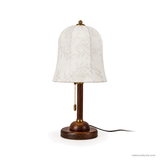 Rora Morrow Wood Table Lamp unlit on a white background, showing floral fabric shade