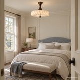 Sable Pearl Ceiling Light, 16.9-inch height in a daylight bedroom with cream paneled walls