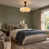 Sable Pearl Ceiling Light, 16.9-inch height in a daylight bedroom with sage paneled walls