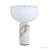 Vian Linden Marble Table Lamp in White, unlit on a white background.